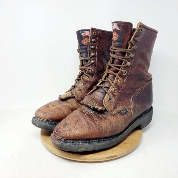 Justin Boots Mens 9 D Brown‎ Leather Conductor Briar 8 Comfort Packer Work Shoes - Picture 7 of 15